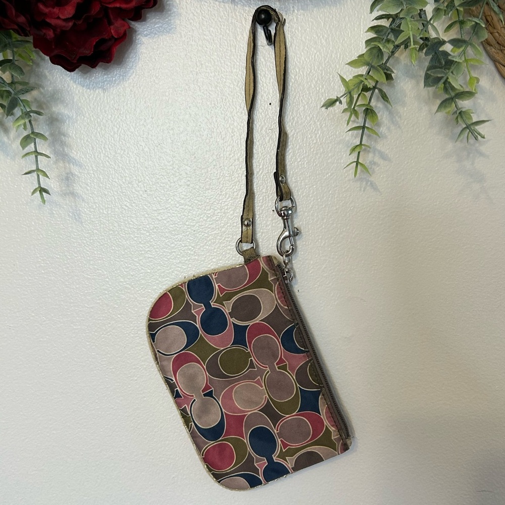 Coach Pink and Green Patterned Wristlet